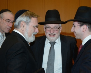 Rav Benjamin Yudin, Rabbi Lord Jonathan Sacks, Rav Herschel Schacter and his son, Rabbi Shai Schacter